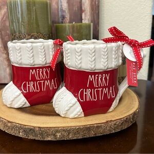 NWT- Set of 2 Red Stocking Mugs By Rae Dunn Artisan Collection By Magenta